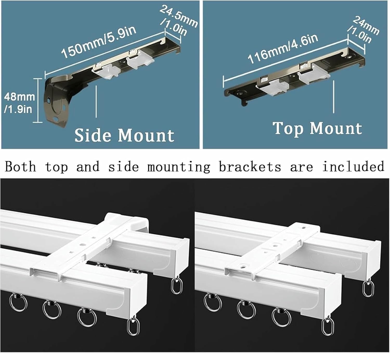 3.3ft - 19.7ft Double Curtain Track, Heavy Curtain Rails Ceiling Mount Aluminum Alloy Nano Silence Track, Bedroom/Window/Hotel Drop Ceiling Curtains Tracks(Champagne,2.3m(7.5ft))