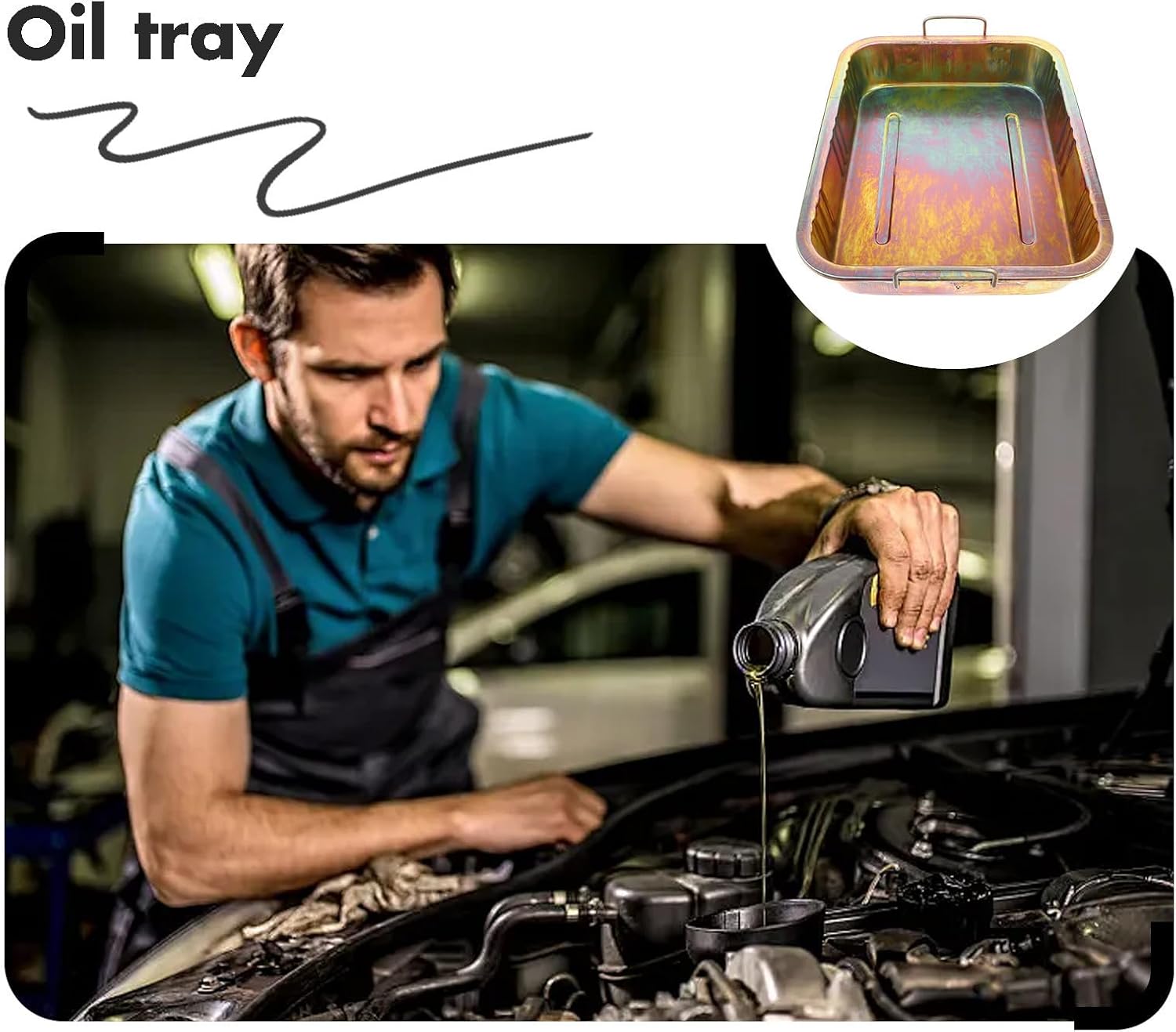 Hemoton Automotive Steel Oil Drain Pan Tray for Engine Oil and Waste Collection, Easy to Clean Storage Pan Suitable for Car Models and Work Environments