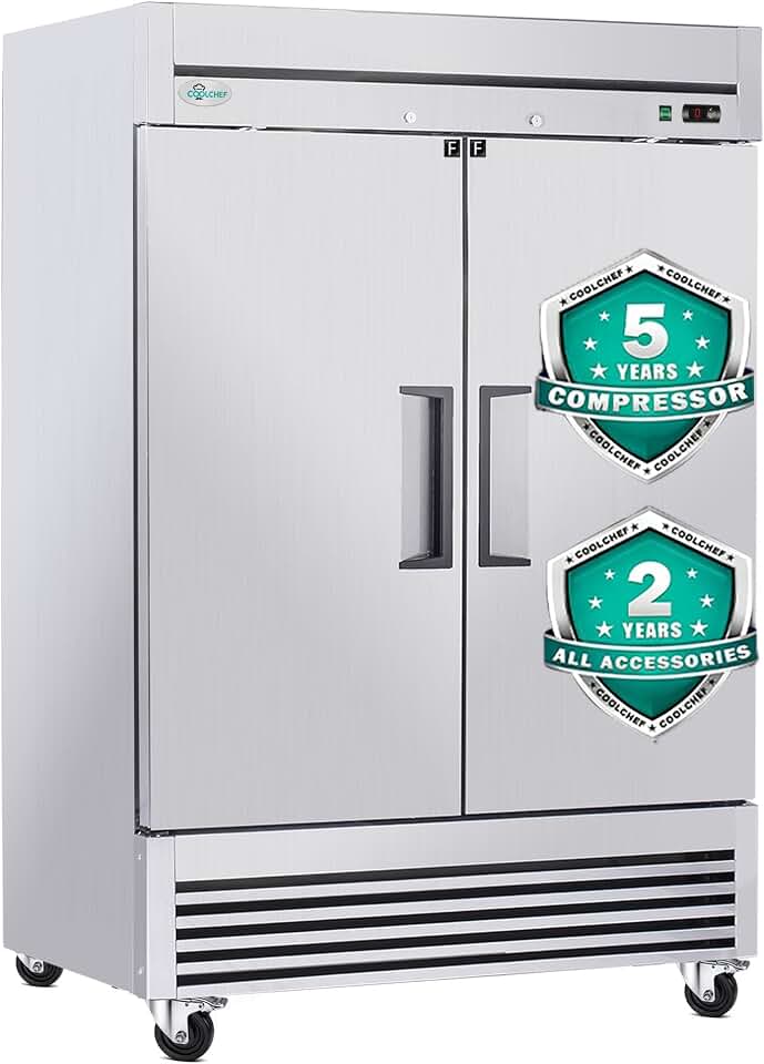 COOLCHEF 49 Cu.Ft 54‑Inch 2‑Door Commercial Reach‑In Freezer