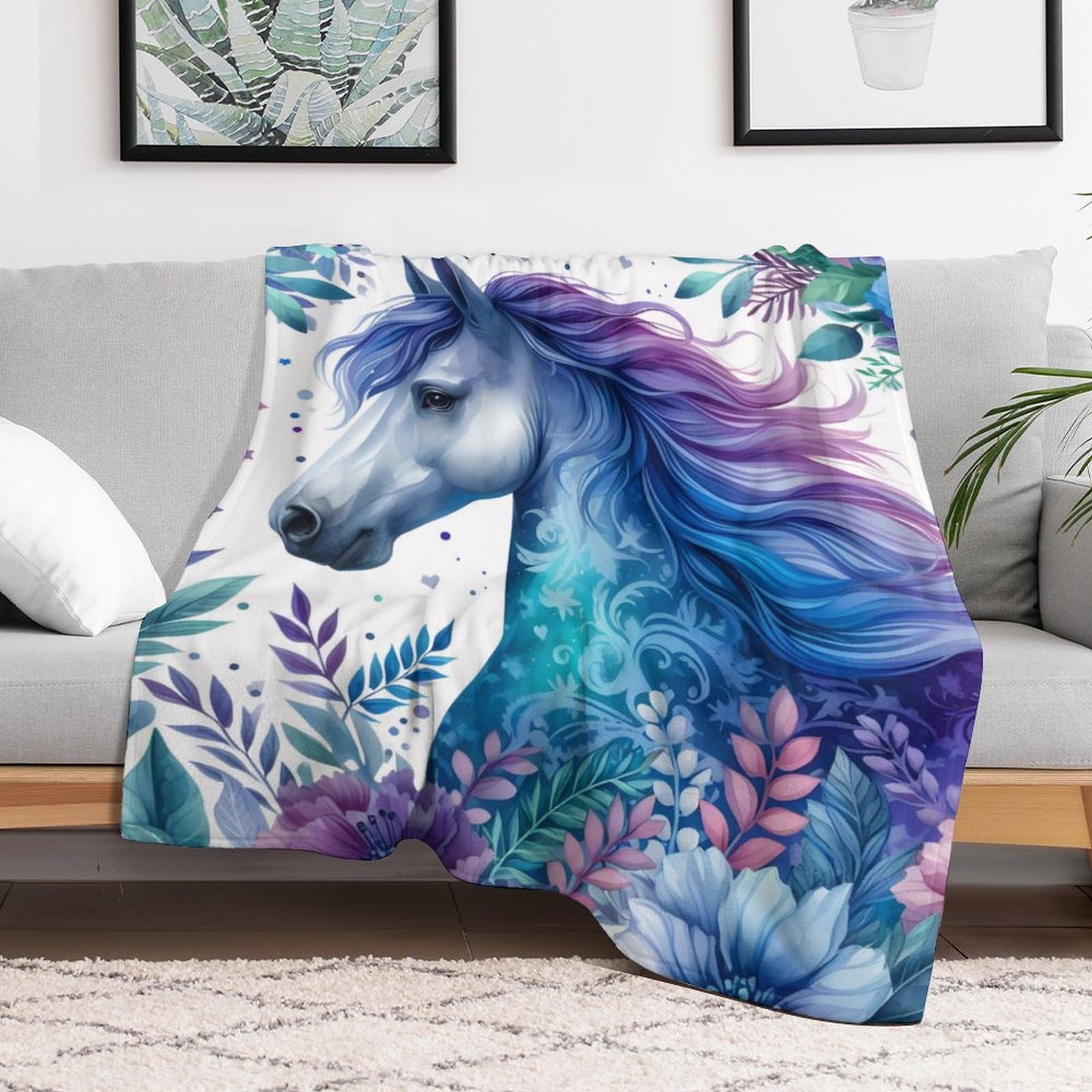 Horse Throw Blanket - Soft Flannel for Girls Boys Kids Horse Lovers - Warm All Season Lap, Chair, Sofa Blanket - 50