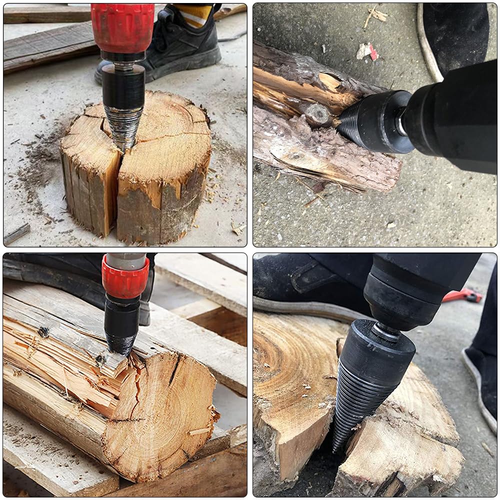 Taladro divisor de leña, 45mm 32mm Divisor de Troncos, broca de división de madera, cortador de leña, Taladro cono divisor de madera Partir troncos de madera con 4 mangos de perforación