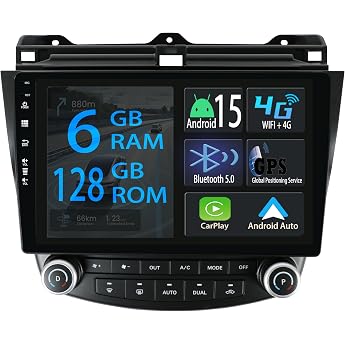 [6+128GB] Keconsing 10.1 Inch Android 15 Car Radio for Honda Accord 7th 2003 2004 2005 2006 2007 Radio Carplay Stereo Wireless Car Play GPS Car Navigation Screen Bluetooth Navigation Player