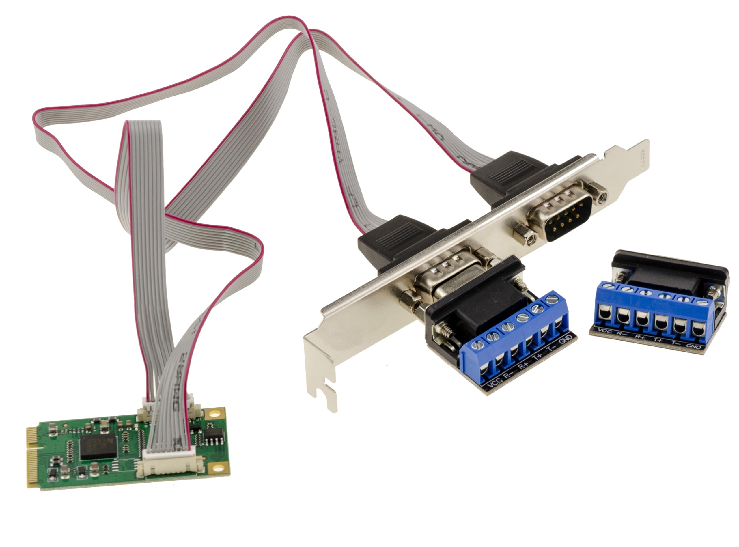 KALEA-INFORMATIQUE Mini PCIe 2 Port RS422 RS485 DB9 Serial Card with EXAR XR17V352 Chipset Supplied with Adapters for Wire to Wire Mount.
