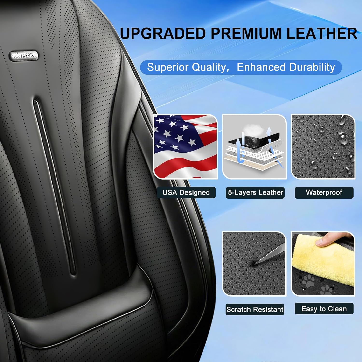 Fit 4Runner Car Seat Covers (Only for 5 Seats Version) for Select Toyota 4Runner 2003-2024 2025 2026 - Full Coverage Leather, Waterproof & All Weather Breathable Seat Protector, Black
