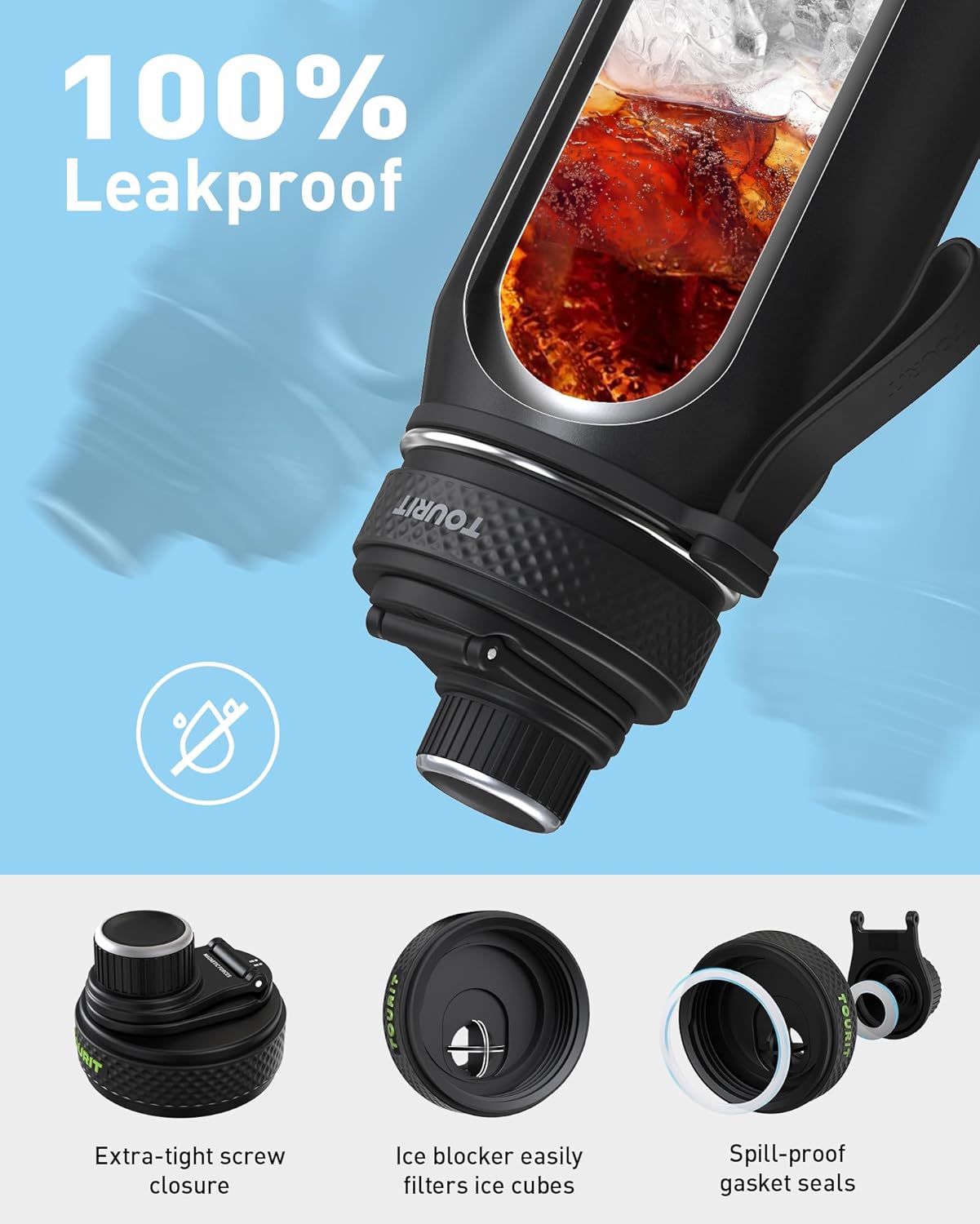 TOURIT 32oz Stainless Steel Wide Mouth Water Bottle, Double-Wall Vacuum Insulation with Spout Lid for Sports and Travel, Sapphire - Image 3