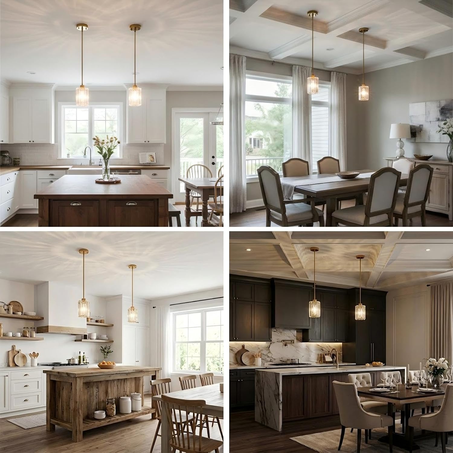 2 Pack Gold Crystal Pendant Lights for Kitchen Island, Adjustable Mini Hanging Small Chandelier Fixtures, E26 Base Dimmable, Modern Industrial Chandelier Lighting for Dining Room, Bar, Sink, Bedroom