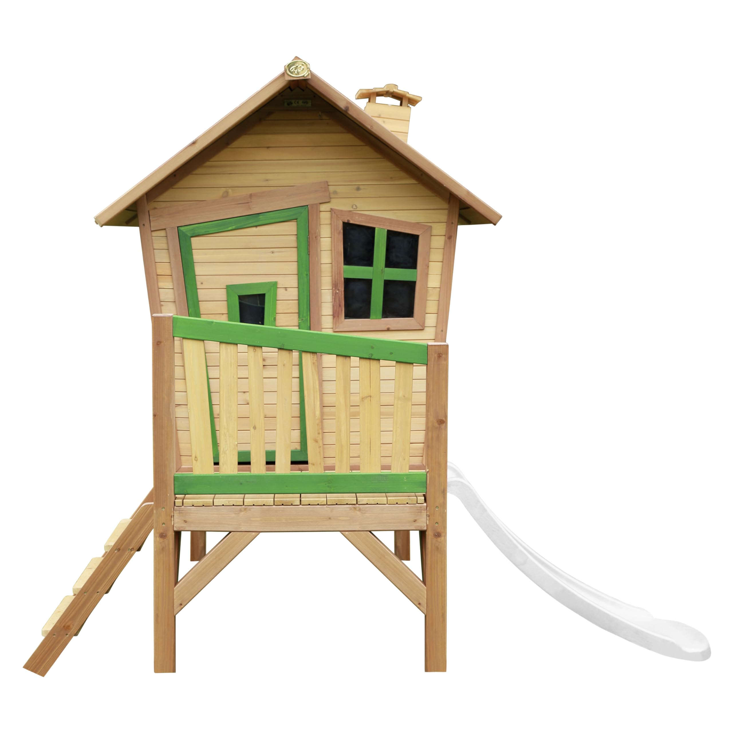 AXI Spielhaus Robin mit weißer Rutsche | Stelzenhaus in Braun & Grün aus FSC Holz für Kinder | Spielturm für den Garten