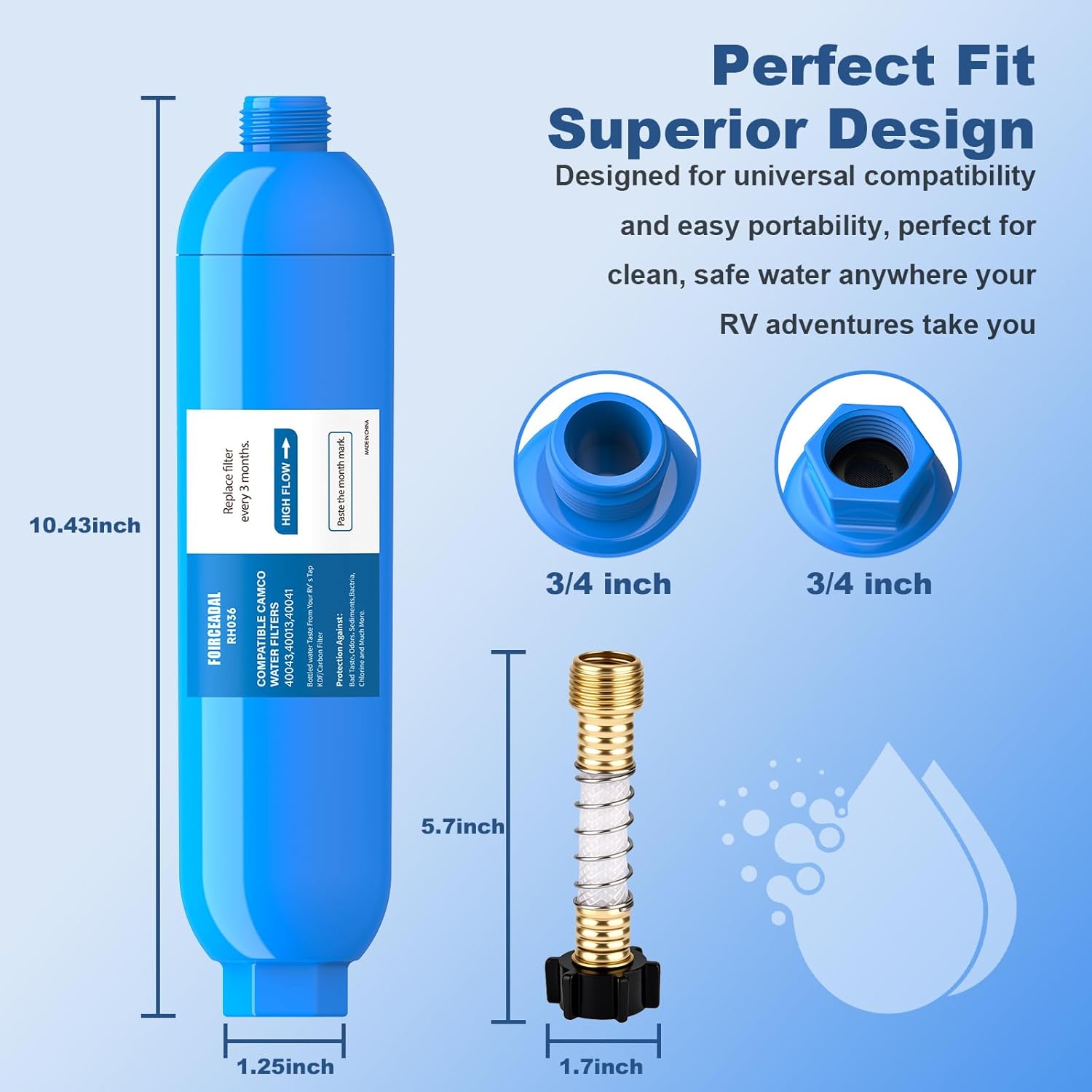 RV Water Filter with 2 Flexible Hose Protector, NSF Certified, 4 Pack Inline Water Filter Reduces Chlorine, Bad Taste, Odor, Sediment, RV Accessories for Campers, Marine, Garden Hose, Boat