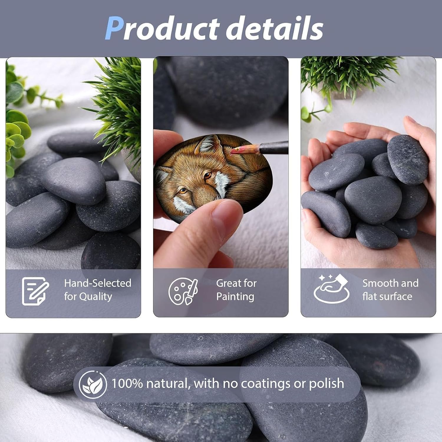 FUTUREPLUSX Rocks for Painting, Arts and Crafts for DIY Lover, 20 PCS 2–3 Inch Flat & Smooth Natural Stones for Painting Supplies, DIY Easter & Garden Decor