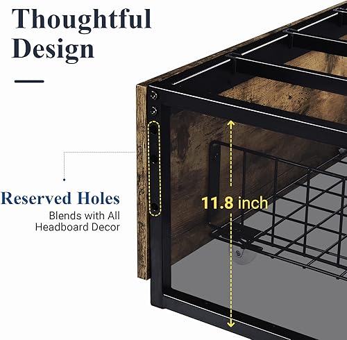 Miniatura 5 de Allewie Cama de almacenamiento industrial con cajones, plataforma de metal de madera, resistente y sin ruido, tamaño matrimonial moderno para
