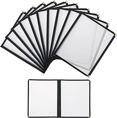 TrueCraftware â€“ Set of 10 â€“ 8-1/2â€ x 11â€ Double Fold Restaurant Menu Covers 2 Page 4 View Crystal Clear Vinyl Menu Covers Fits A4 Size Paper for Bar Cafe Restaurant Book Black Color