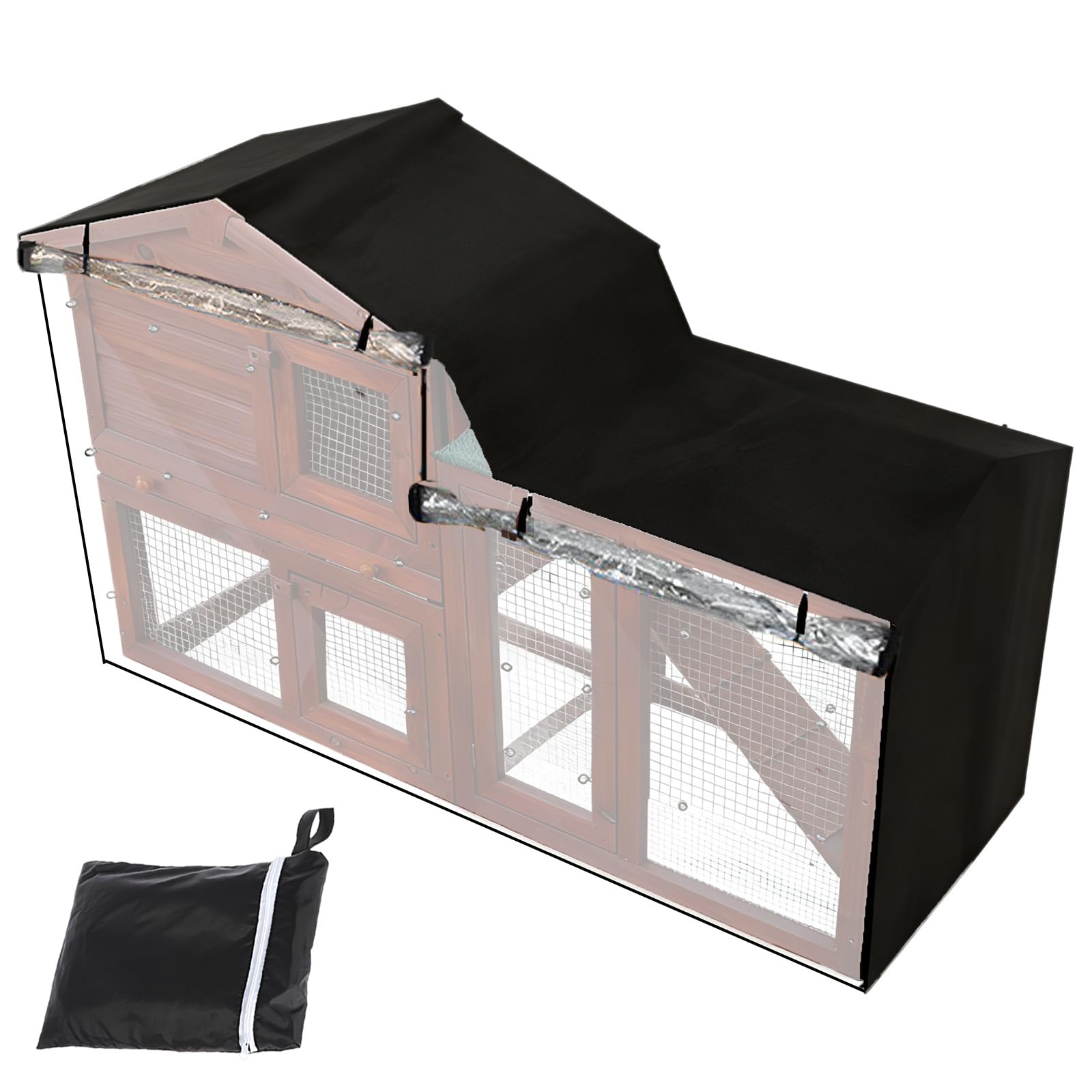 Doppelstöckige Kaninchenstall Abdeckung, 180,1 x 52,1 x 86,1 cm, Winddichte wasserdichte Schwarze Winterabdeckung, Abdeckung für den Außenkaninchenkäfig