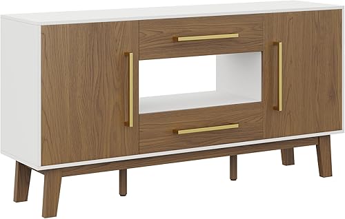 BELLEZE Mesa auxiliar moderna Mid-Century con dos cajones y armarios cerrados, mesa de buffet aparador para cocina, sala de estar o pasillo, Tristan