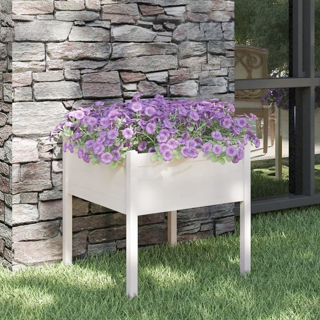 Pot de fleurs blanc 70 x 70 x 70 cm en pin massif pour jardin, fleurs, herbes, cactus, orchidée, bonsaï, support en osier pour intérieur et extérieur, balcon, cour, terrasse