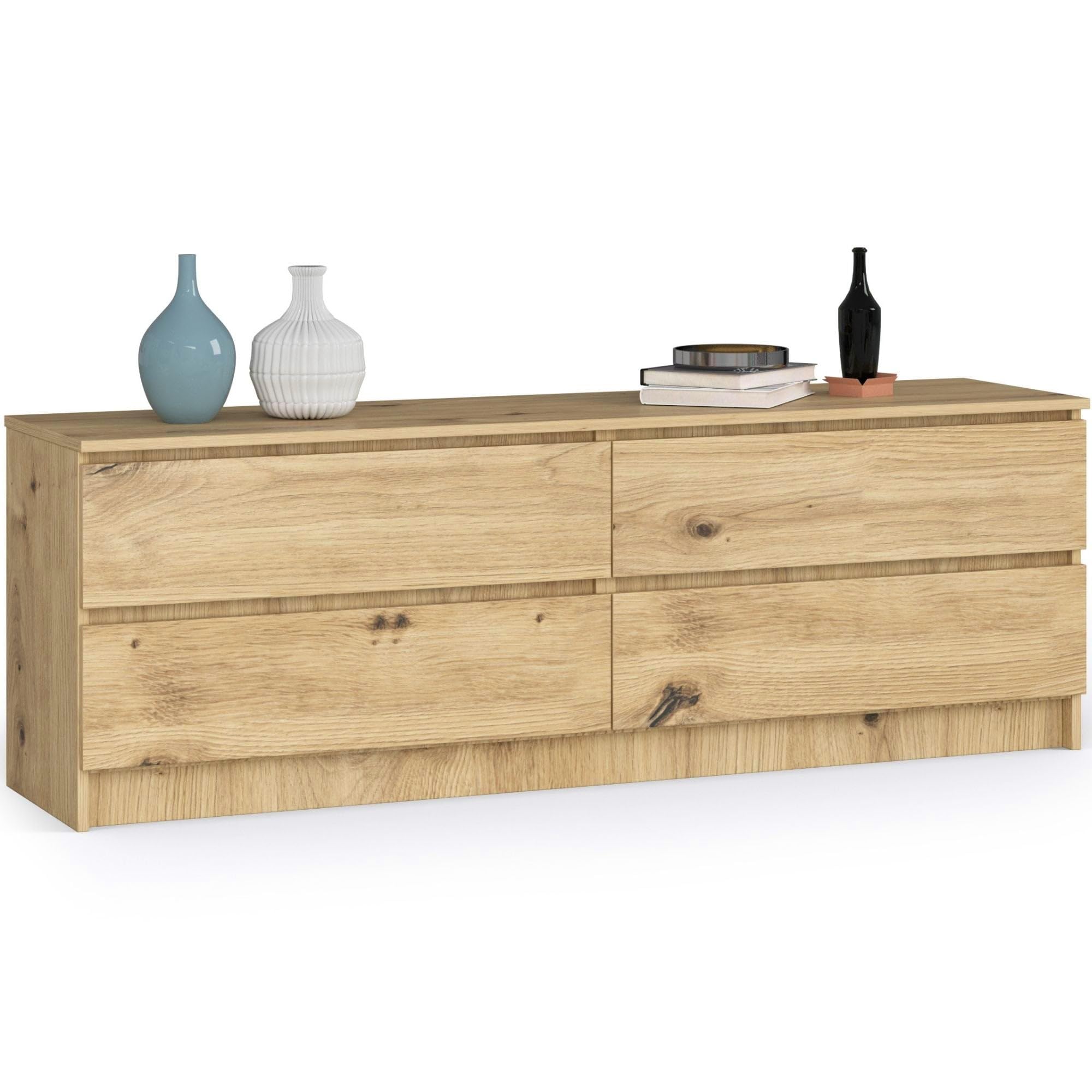 AKORD Commode K 160 cm 4 Tiroirs Meuble Debout pour Le Salon| Chambre | Bureau Salon Design Elégant Panneau Stratifié 16mm | Couleur Chêne Artisanal