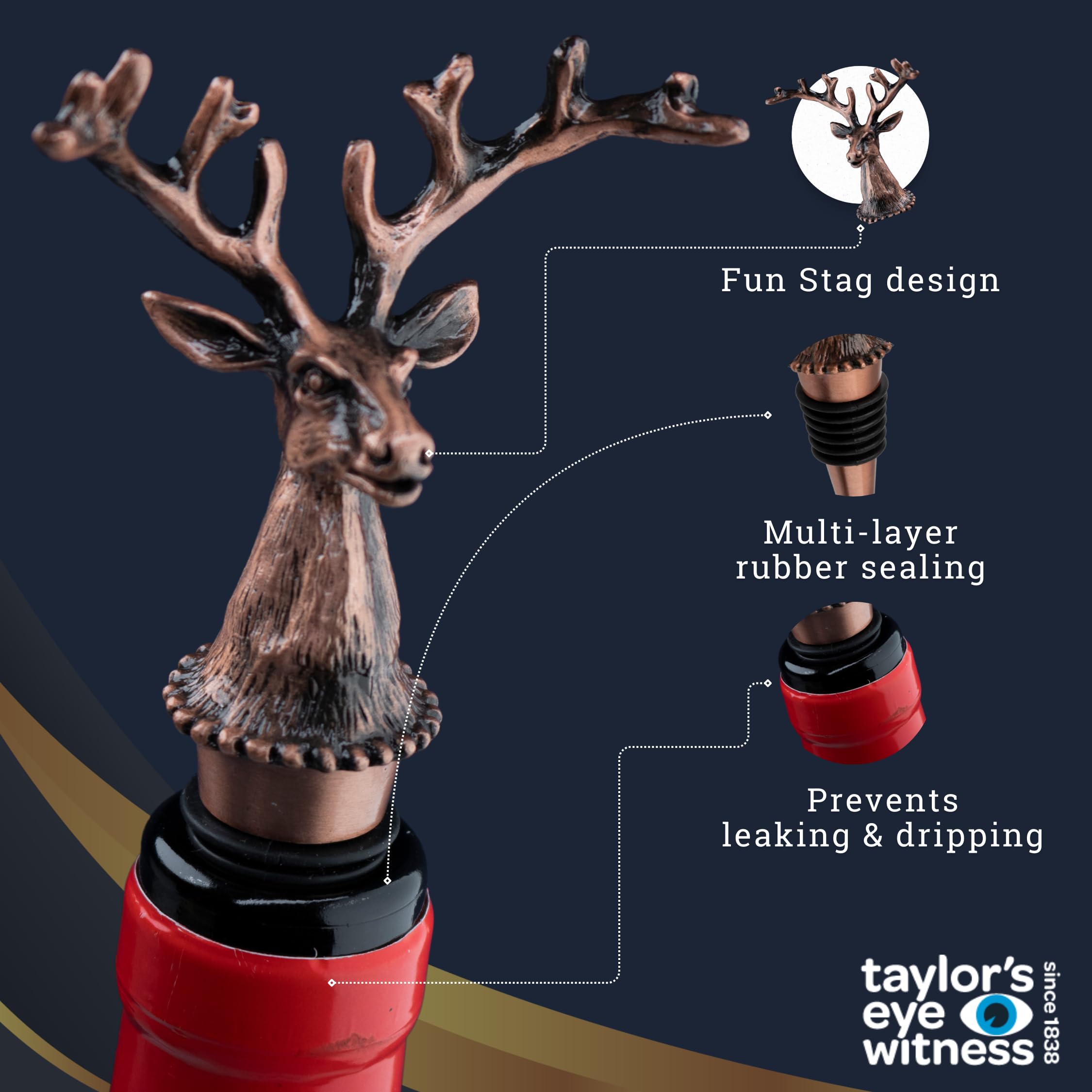 Matt Copper Stag's Head Wine Bottle Stopper, Silicone Layered Seal. Classy Modern Design, Silver In Colour - Image 4