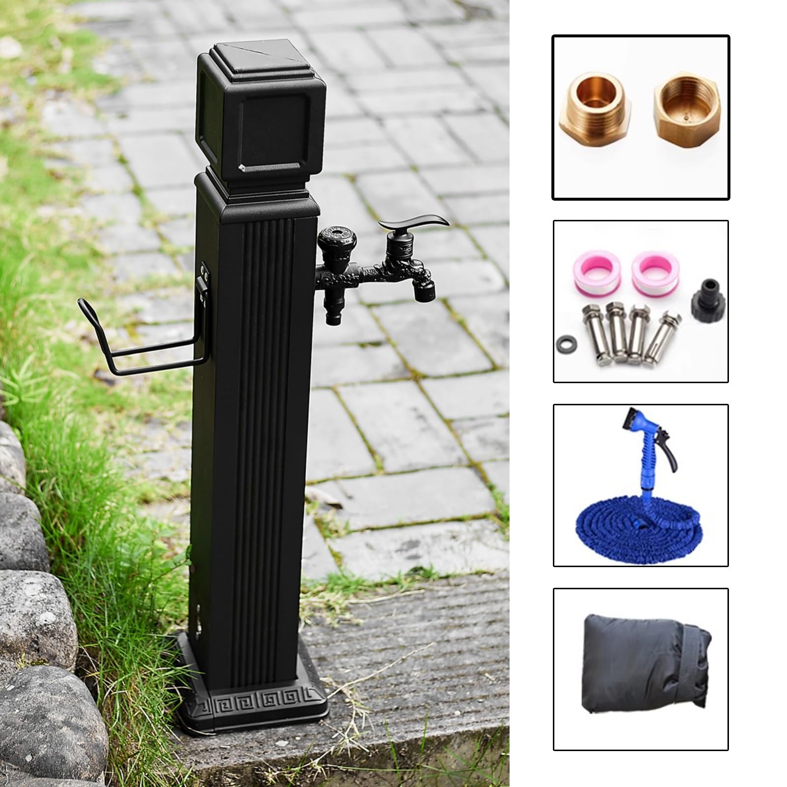 Colonna d'acqua da Giardino Indipendente, Fontana da Giardino Esterno, Colonna Acqua Giardino con Pistola a Spruzzo per Tubo Flessibile da 7,5 m e Gancio(74cm/29in)