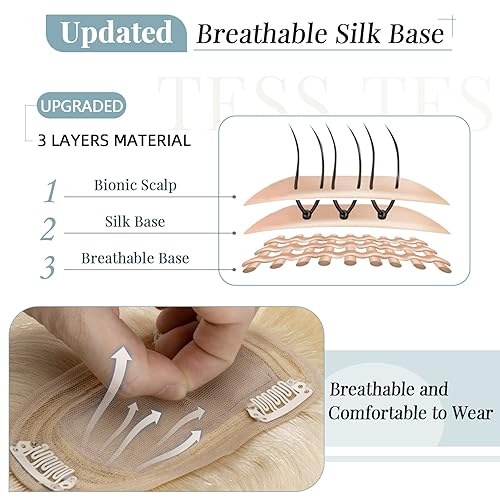 Miniatura 4 de TESS Extensiones de cabello humano real para mujer, densidad del 150 %, 2.8 x 5.1 in, base de seda, extensión superior, extensiones de cabello Remy