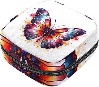 Bolsa de almohadilla menstrual con cremallera, bolsa de servilleta sanitaria, tampones, bolsas de colección para mujeres y niñas (salpicaduras de mariposa de color)