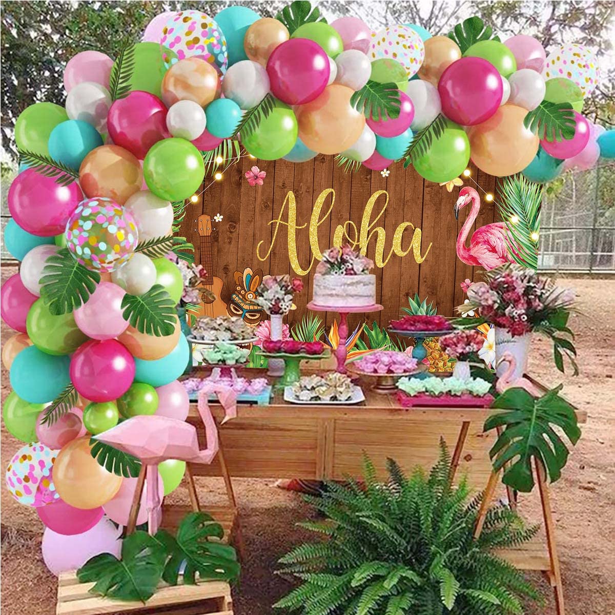 Hawaiian Party Decorations Ouddy Life 37-Piece - Luau Tropical Theme With  Banners, Palm Leaves \u0026 Flamingos Summer Beach Party Decorations, image size:1200x1200
