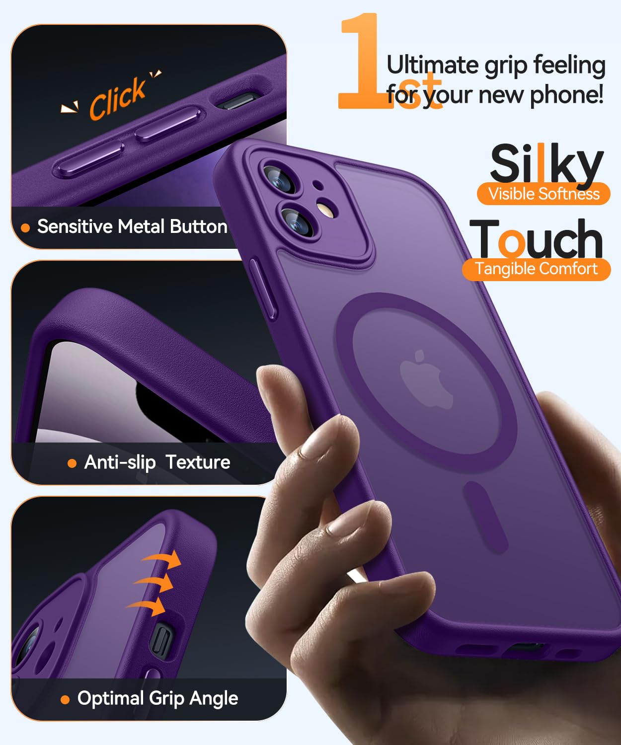 CANSHN Magnetica Cover per iPhone 12(6.1 Pollici), [Protezione Completa Della Fotocamera] Custodia Traslucida Opaca Protettiva Sottile Antiurto,Viola Profondo
