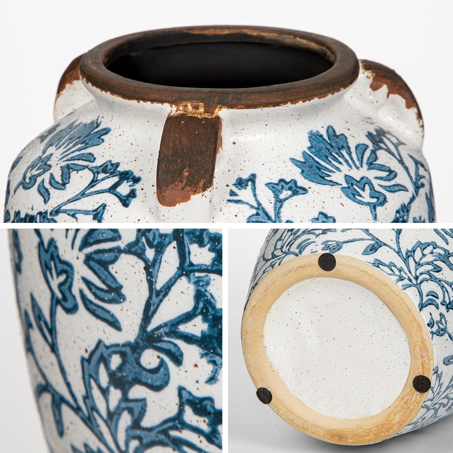 Ceramic Vintage Vase, 9.3" Rustic Blue and White Chinoiserie Floral Vase for Home Decors, Handcrafted Farmhouse Large Flower Vases for Living Room, Table, Bathroom,Centerpiece - Image 8