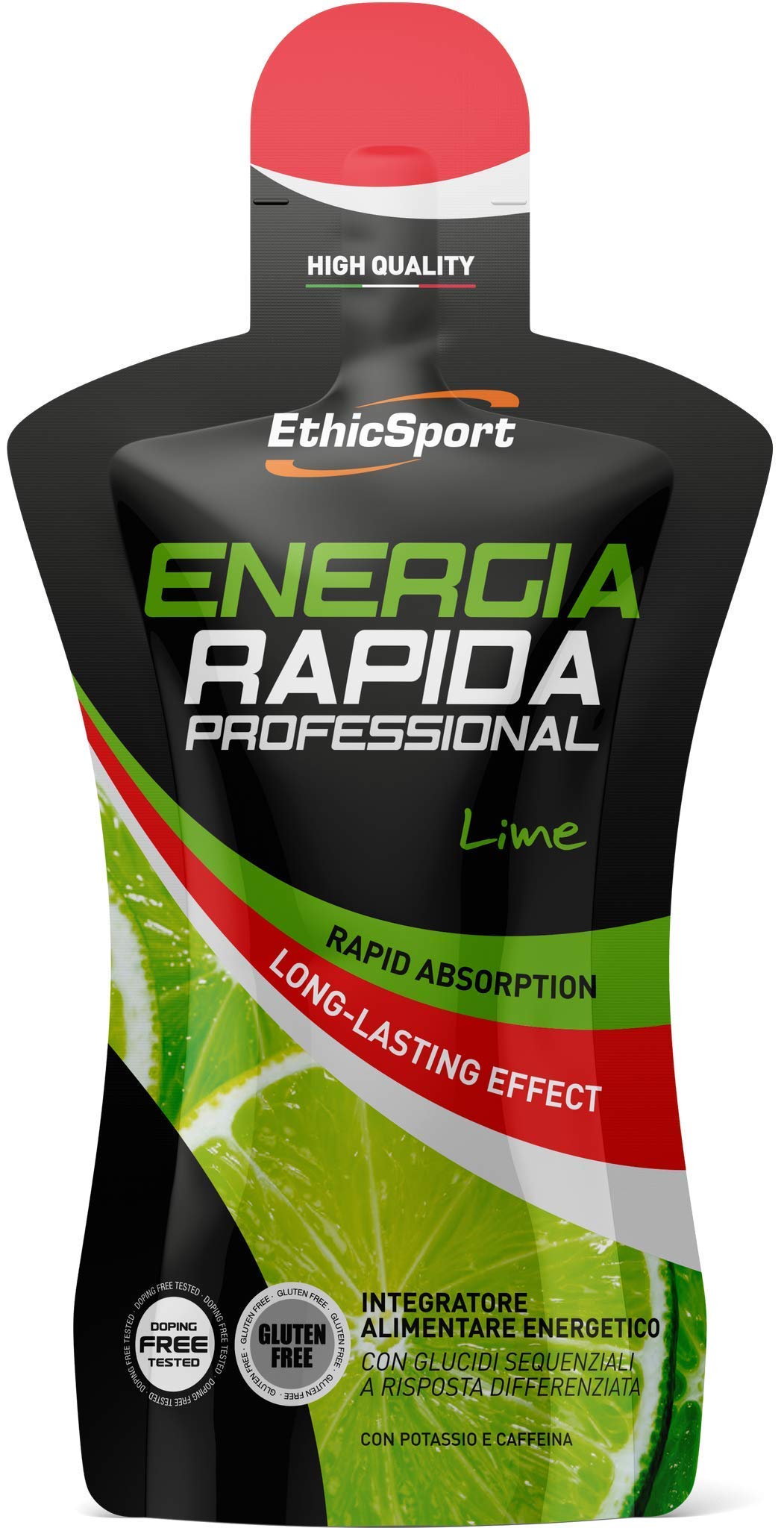 EthicSport Energia Rapida Professional – Integratore energetico liquido con carboidrati sequenziali e caffeina – Energia pronta e duratura per attività di resistenza – 15 pack da 50 ml - Gusto Lime