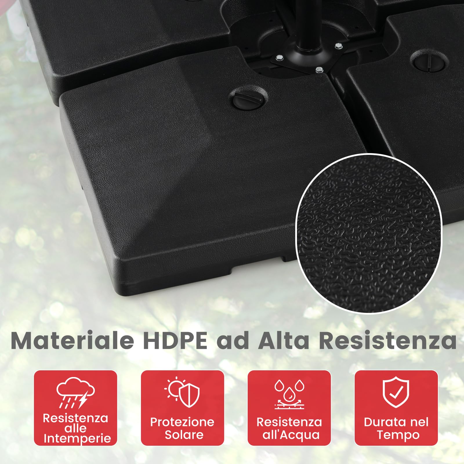 COSTWAY Base Ombrellone Riempibile a 4 Blocchi da 20 Litri, Base per Ombrellone Decentrato con Blocchi Riempibili di Acqua/Sabbia, Pesi per Ombrellone da Giardino Terrazzo Bordo Piscina, Fino 128 kg