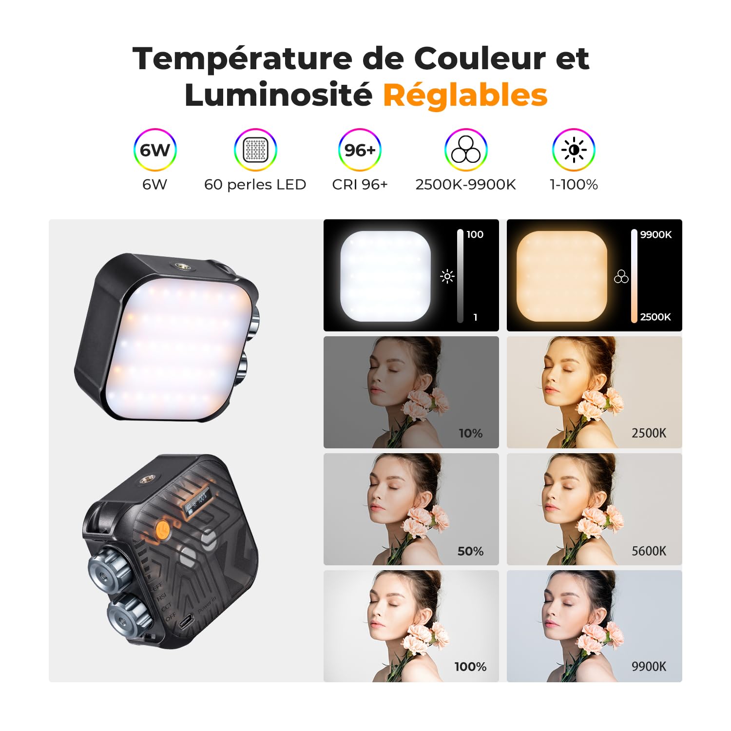 K&F CONCEPT Lampe Vidéo RGB, Lampe Photo Portable à 360°, 21 Effets Lumineux, 2500K-9900K CRI 96+, pour Vlogging,Selfie,Photographie Main à la Main,Noir