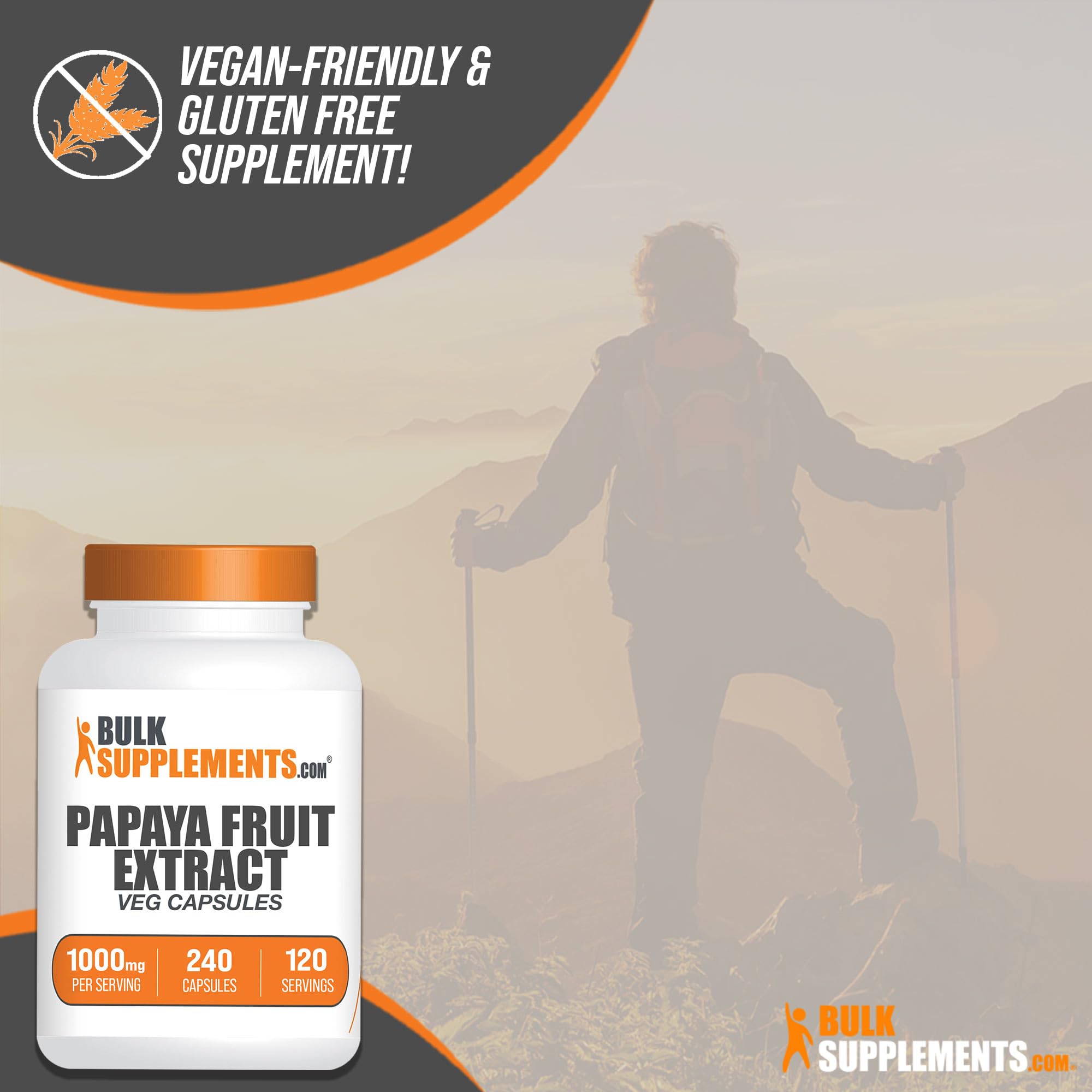 BulkSupplements.com Papaya Fruit Extract Capsules - from Carica Papaya, Herbal Supplement - Gluten Free, 1000mg, 2 Capsules per Serving, 240 Count (Pack of 1) — Amazon image 4