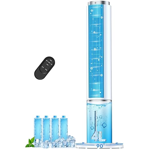 42 INCH Windowless Portable Air Conditioners w/4 Modes & 3 Speeds, 1-Gal Tank for 15H Cooling, 12H Timer, Swamp Cooler Air Conditioner No Window Needed, 90° Oscillating AC Unit for Bedroom