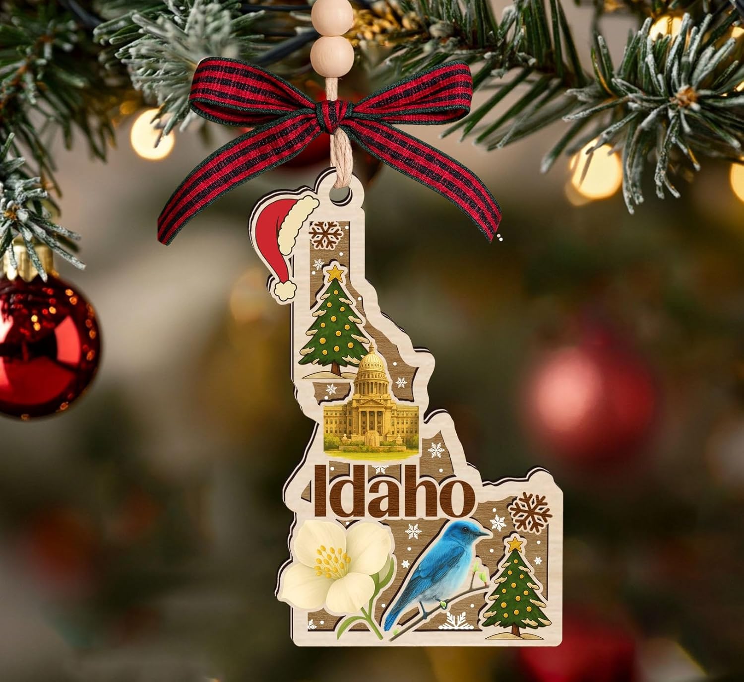 Idaho State Christmas Wooden Ornament - State USA Ornament - Moving to Idaho Gift - Travel Gift - 2 Layer Laser Cut Wooden Ornament