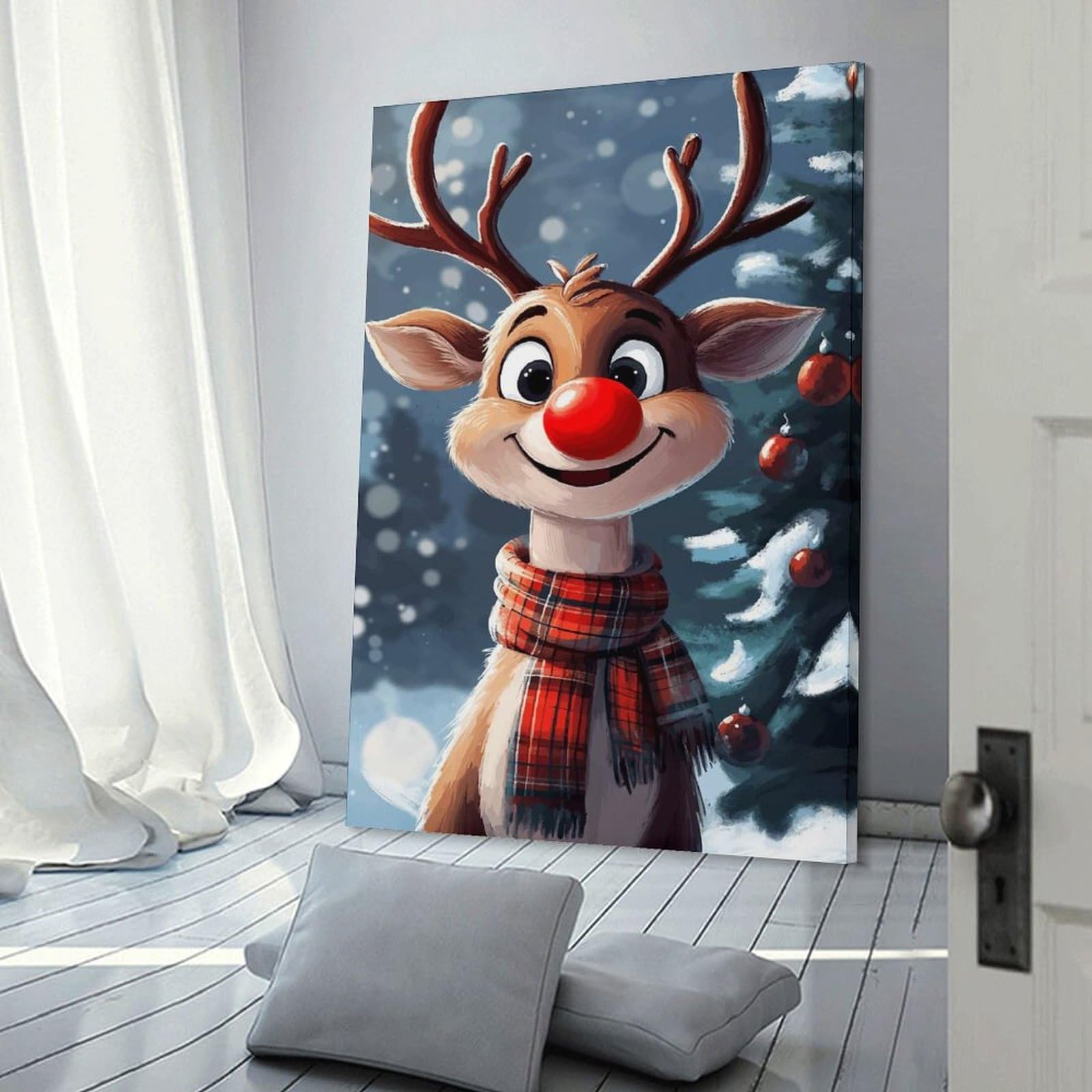 Junmoney Wall Picture Print Smiling Reindeer Christmas, 20x30inch(50x75cm), for Wall Displays, Bedrooms Or Room Updates, Wall Decor Suited to Curated Displays