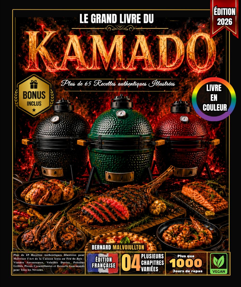 Le Grand Livre du Kamado: Plus de 65 Recettes Authentiques Illustrées pour Maîtriser l'Art de la Cuisson lente au Feu de Bois : Viandes Savoureuses, ... et Desserts Gourmands pour Tous les Niveaux
