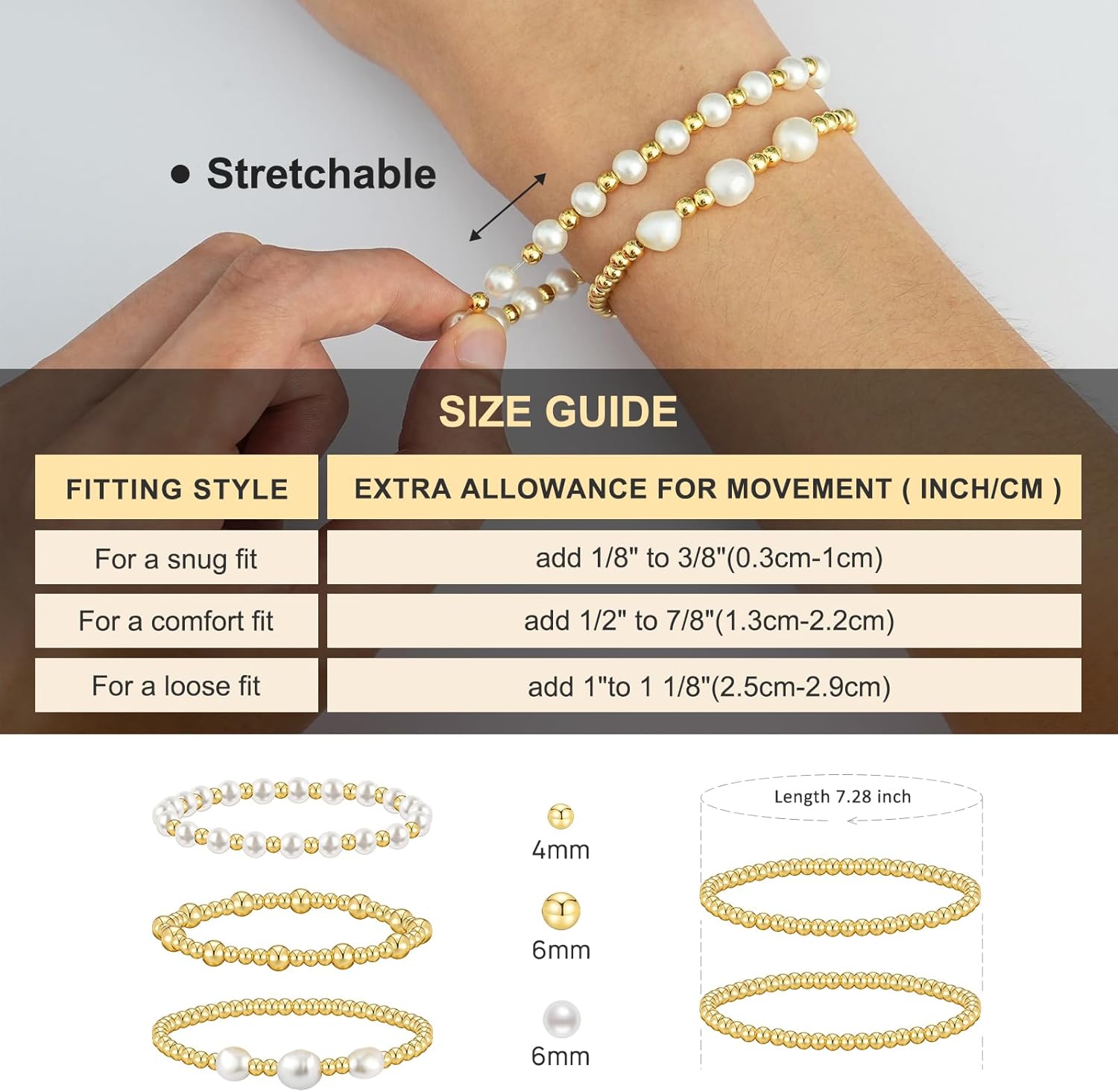Gold Bracelets for Women Gold Bracelet Stack Pearl Beaded Bracelets for Women 14K Gold Plated Stretch Bead Ball Bracelet Sets Jewelry for Mother's Day Birthday Gifts - Image 5
