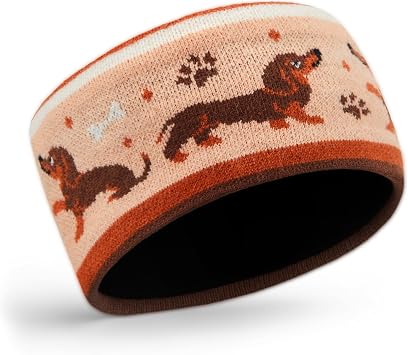 Xuniea Wide Headbands for Women Ear Warmers, Cute Thick Warm Headbands Winter Accessories, Cold Weather Headband for Women's Hair Fleece Lined Head WrapDachshund