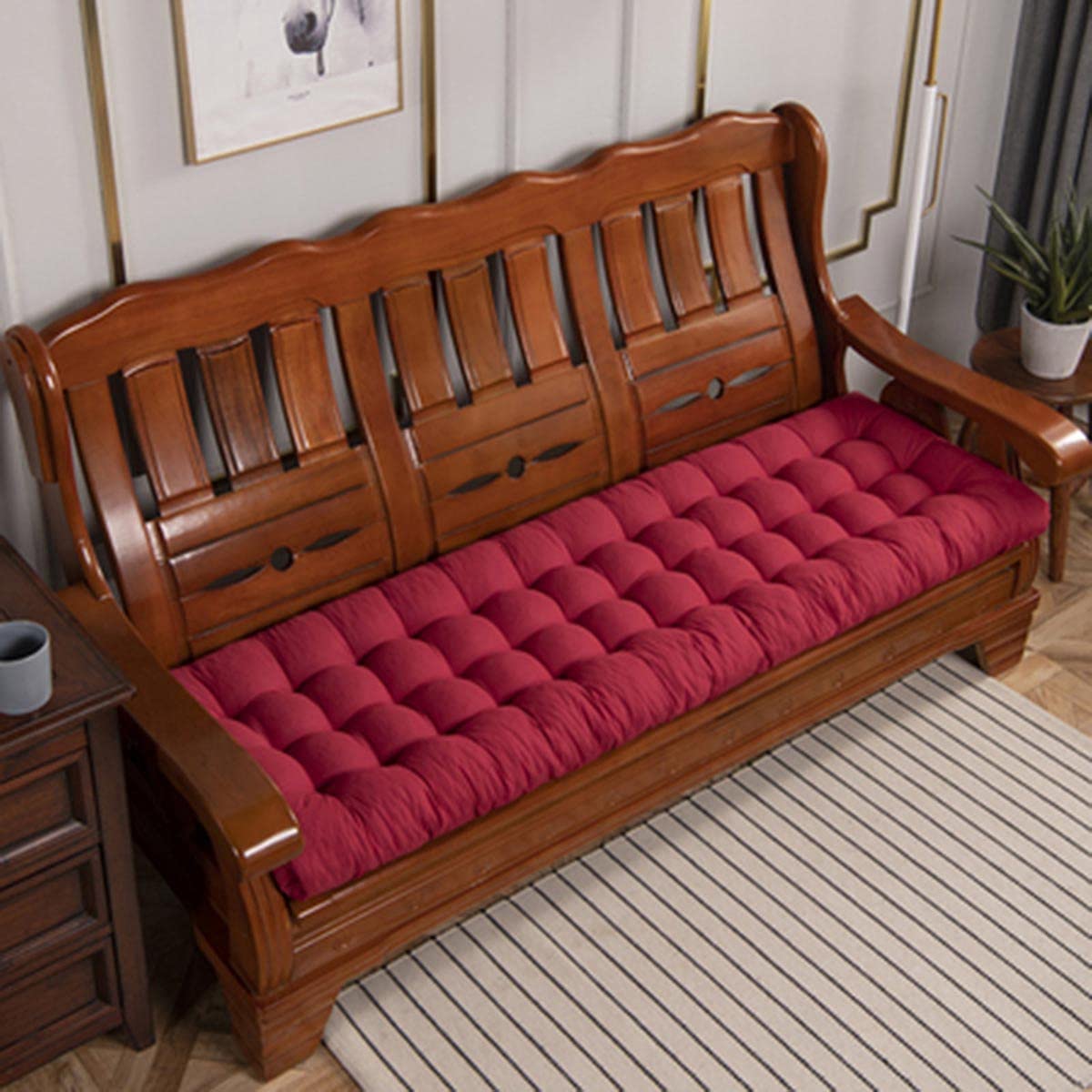 Cuscino per panca da giardino con lacci di fissaggio, spessore 2-3 posti, cuscino per sedia da giardino, cuscino per mobili da interni, 53 x 155 cm, rosa