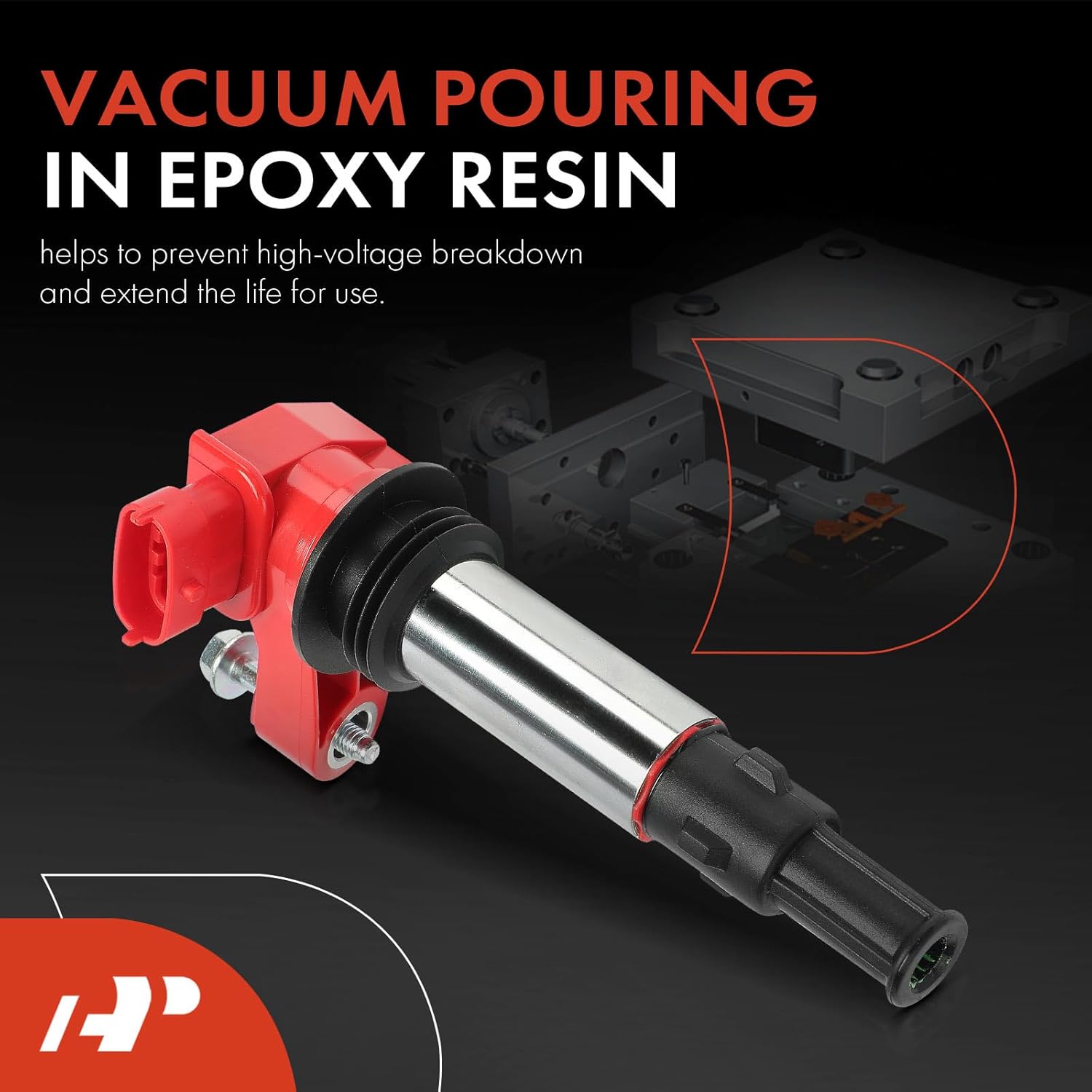 A-Premium (Red) Engine Ignition Coil Pack Compatible with Chevrolet Traverse & GMC Acadia & Buick Enclave, LaCrosse, Rendezvous & Cadillac SRX, CTS, STS & Saab 9-3 & Saturn Outlook, 6-PC Set