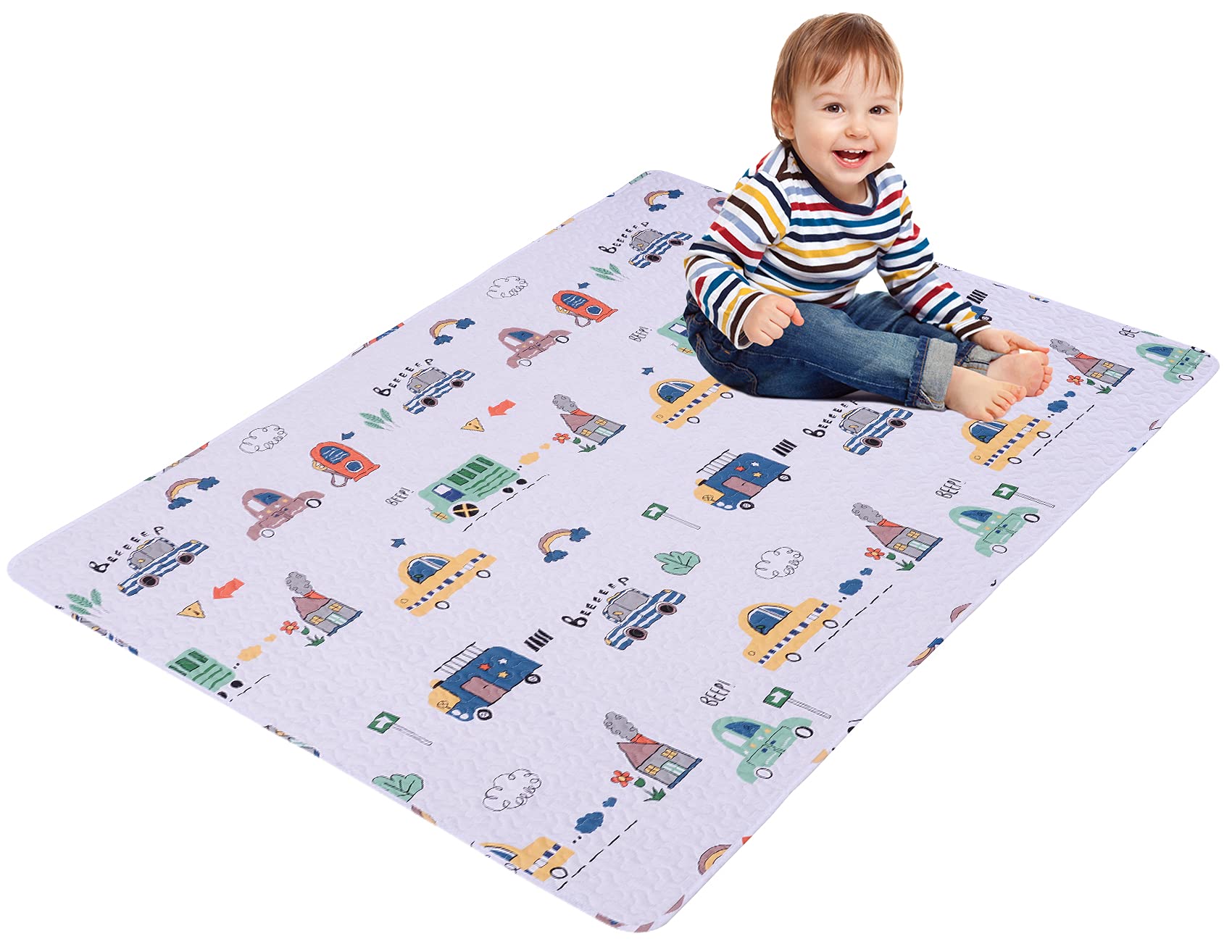 Washable Baby Play Mat for Babies 63x43” Portable, Foldable Toddler Playpen Non-Slip Baby Tummy Time Mat, Soft Floor Play for Infants Extra Large Crawling Mats Car
