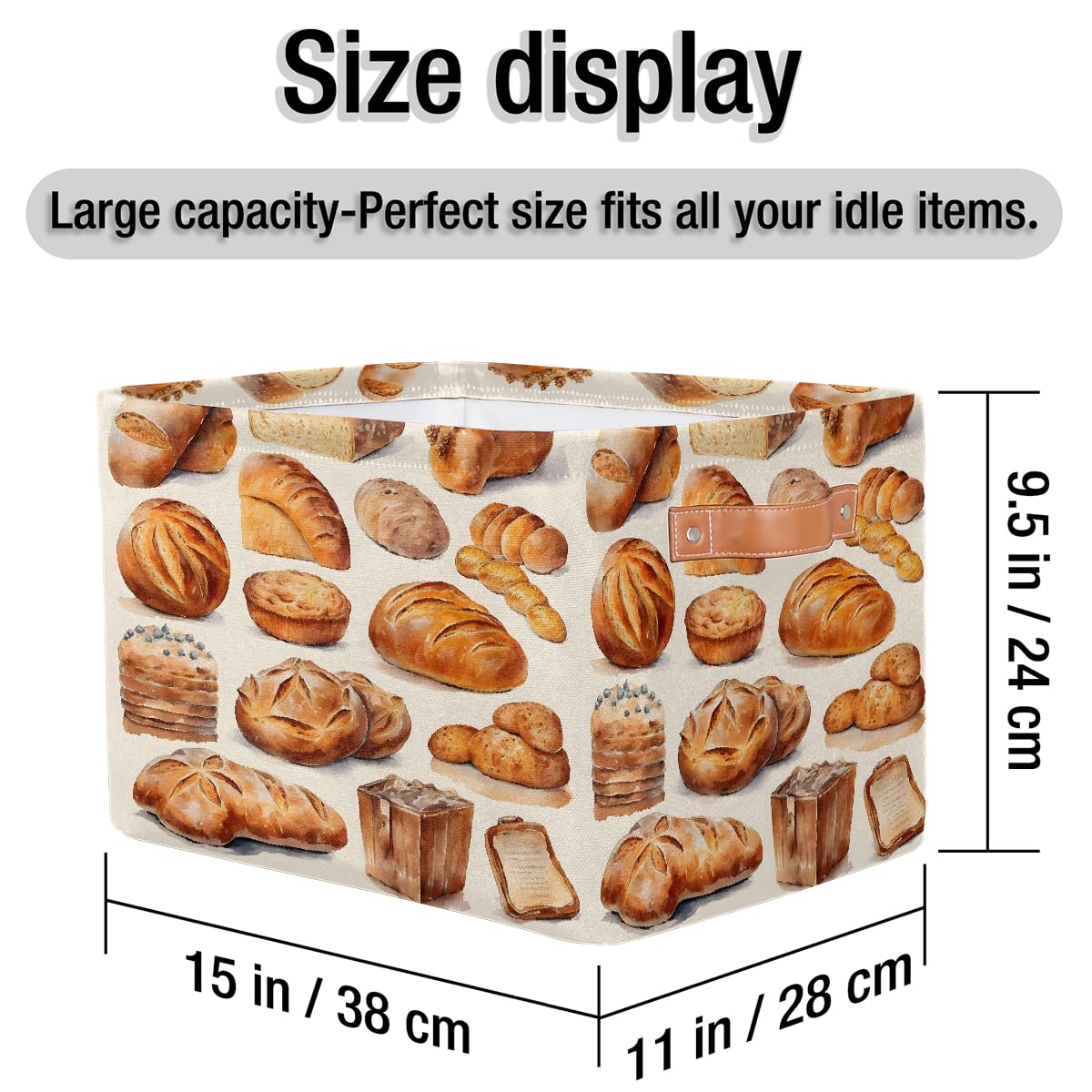 Mexpekil Cesta de almacenamiento con patrón de panes, caja de almacenamiento de juguetes para niños, plegable, organizador de tela para estantes, cesta de regalo grande con asas, 2 piezas