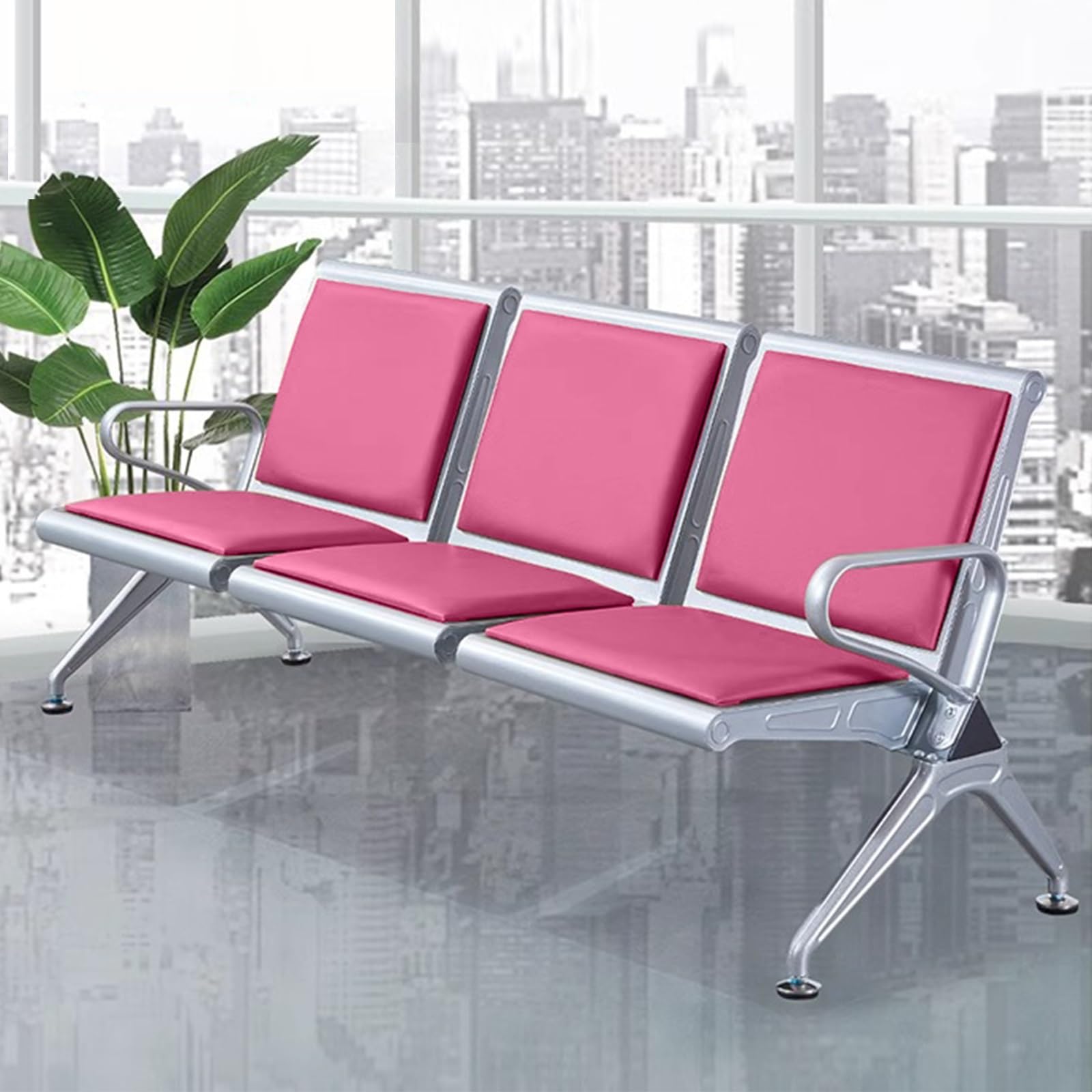 SaryEdge 3-Seat Room Chair Airport Reception Bench with Backrest & Armrests Office Guest Reception Seating for Lobby Hospital Bank Salon - & Comfortabl,