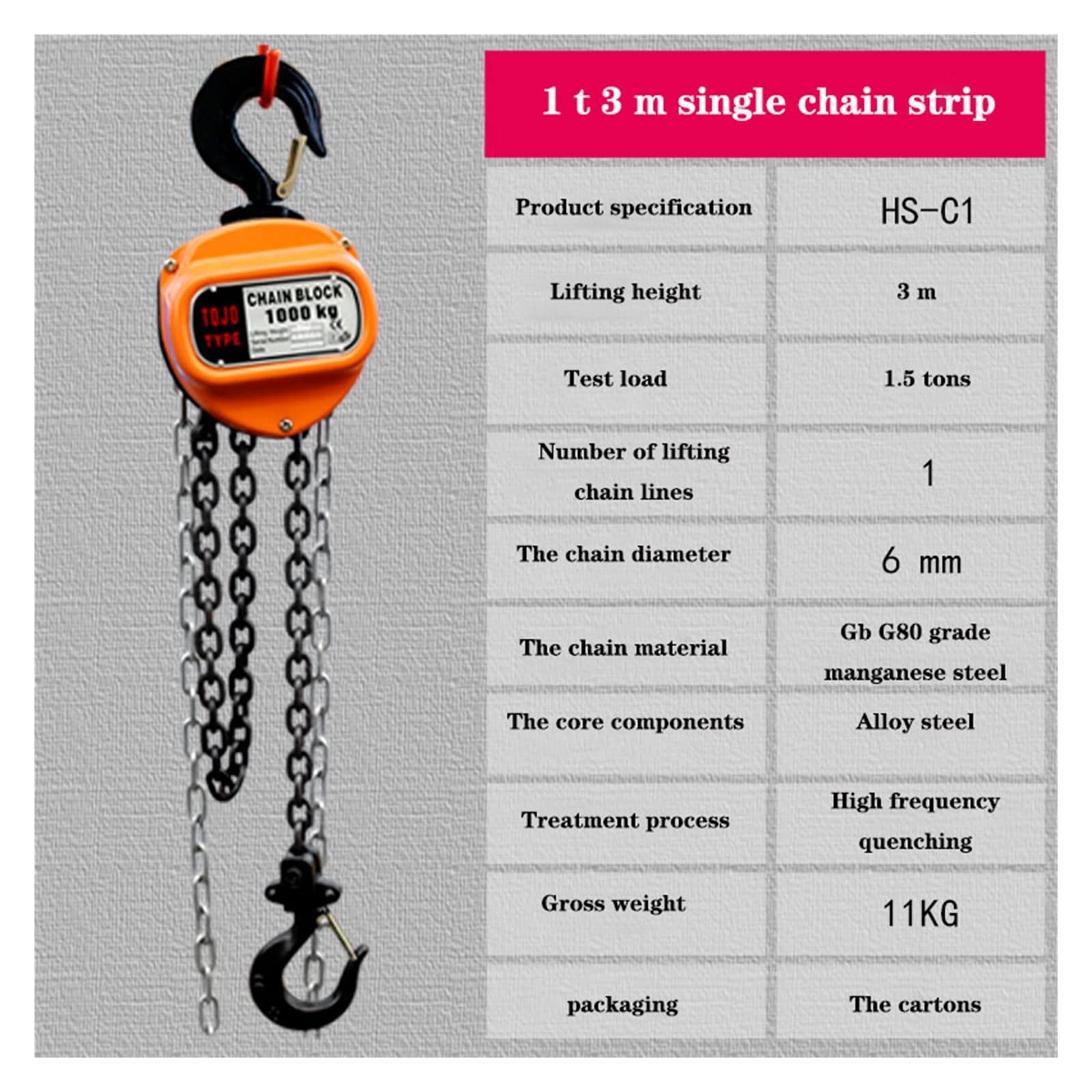 Lever Chain Hoist, Dreieckiger Kettenzug 1–1,5 t, manueller umgekehrter Hebelblock, 3/5/6 m Hub