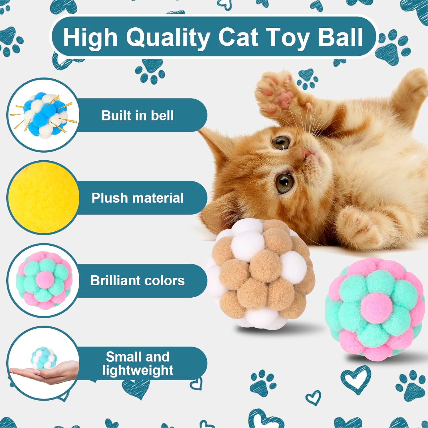 Cat Toys Balls with Bells 5cm Soft Cat Pom Poms Balls Cats 6 PCS image 3