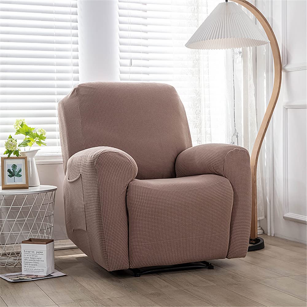 Highdi Copripoltrona Relax Reclinabile Elasticizzato in Jacquard Spesso 4 Pezzi, Copripoltrona Reclinabile 1 Posto con Tasche Laterali, Fodere per Poltrona Antiscivolo Lavabile (Matcha Verde