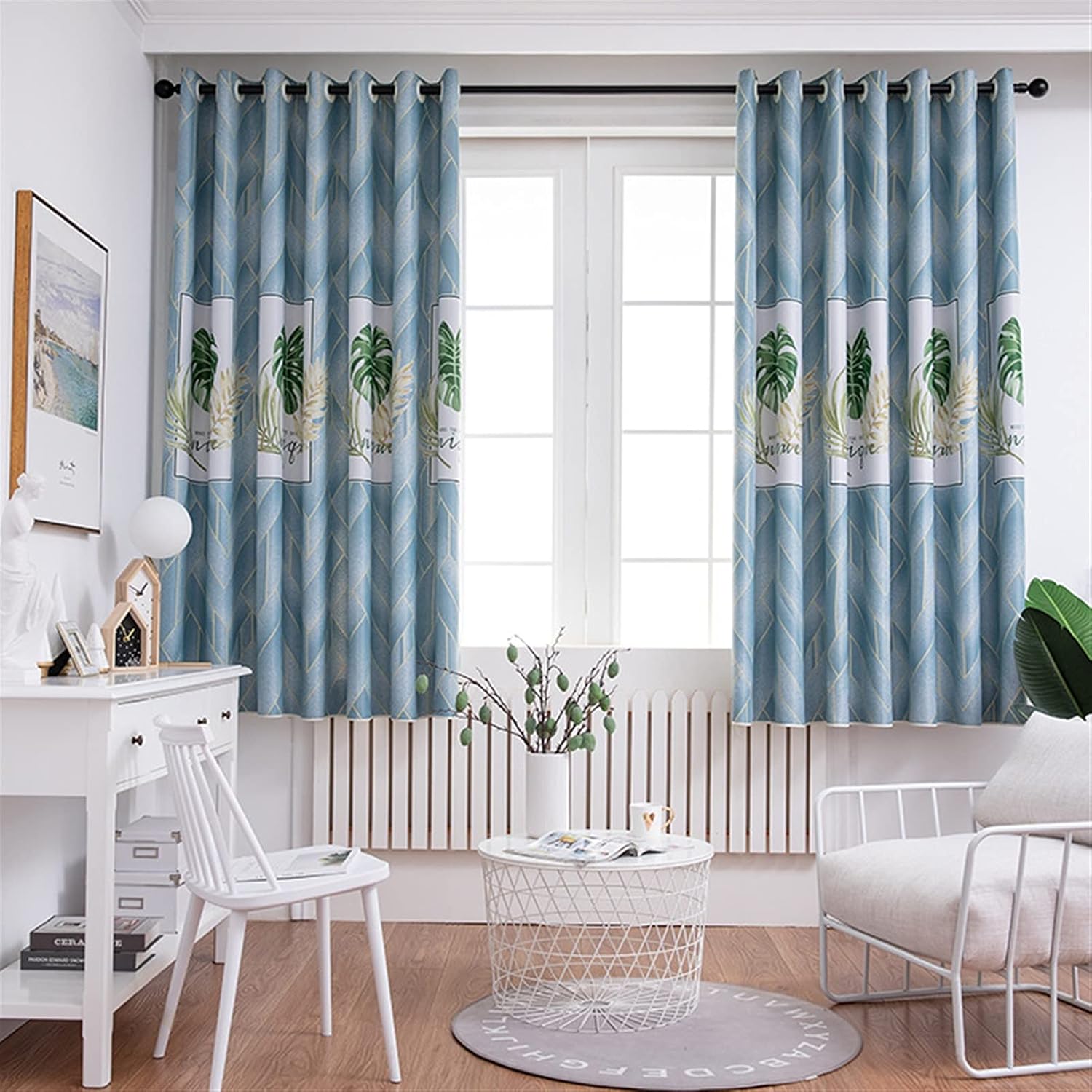 1 Panel Grommet Drape Green Leaves Blackout Curtains Short Curtains for Living Room Bedroom Window Curtains for Children's Room (Color : B Size : Grommet)