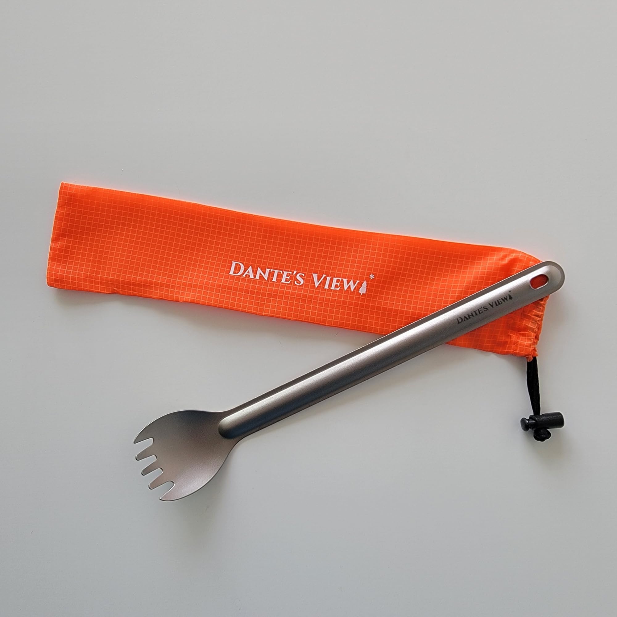 DANTE'S VIEW Long Handle Titanium Spork | Ultralight Titanium Cutlery for Hiking, Camping, Backpacking, Bikepacking | Durable, Compact & Portable Camping Flatware with Carry Bag