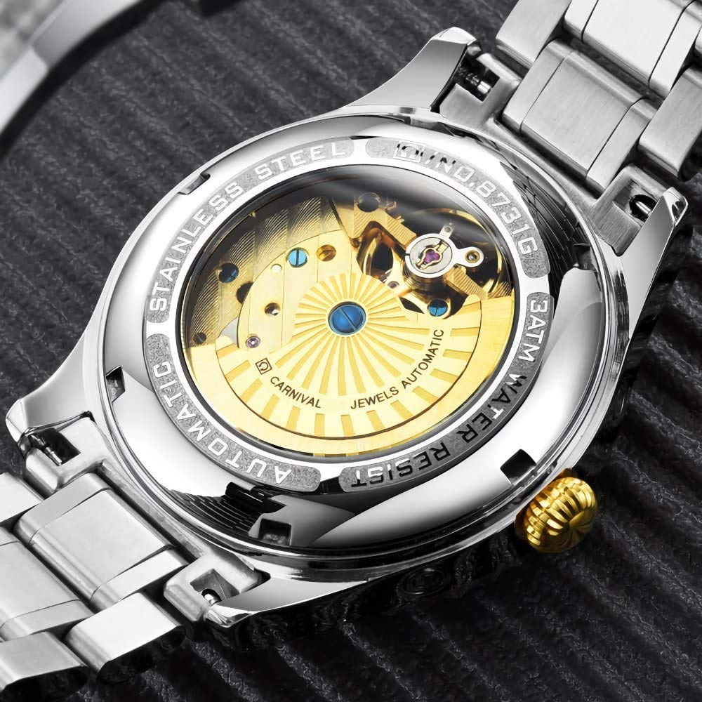 MASTOP Herren-Armbanduhr, automatisch, mechanisch, Edelstahl, Diamant, leuchtend, Saphir, klassisch, schlicht, Kleid