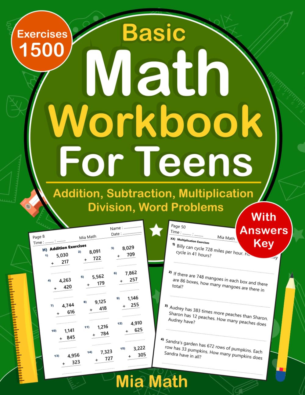Basic Math Workbook For Teens With Addition, Subtraction, Multiplication, Division, Word Problems: Daily Math Practice Workbook For Teens With 1500 ... For Teens | Math Worksheets For Teens