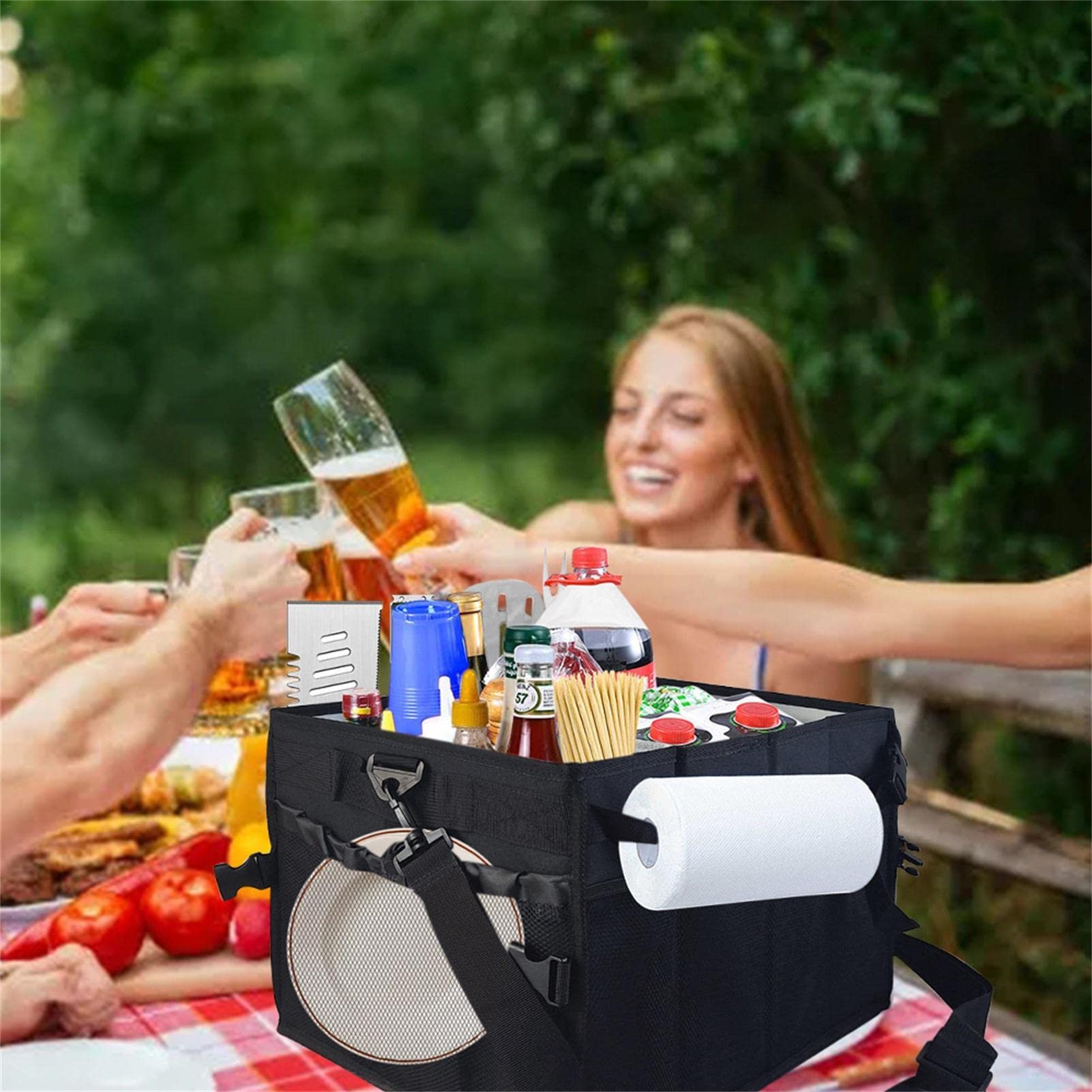 Sac à Outils de Barbecue, Sac à Outils de Camping | Bandoulière rembourrée | organisateur d'ustensiles de cuisine | Sac à couverts avec porte-serviettes en papier pliable pour barbecue de