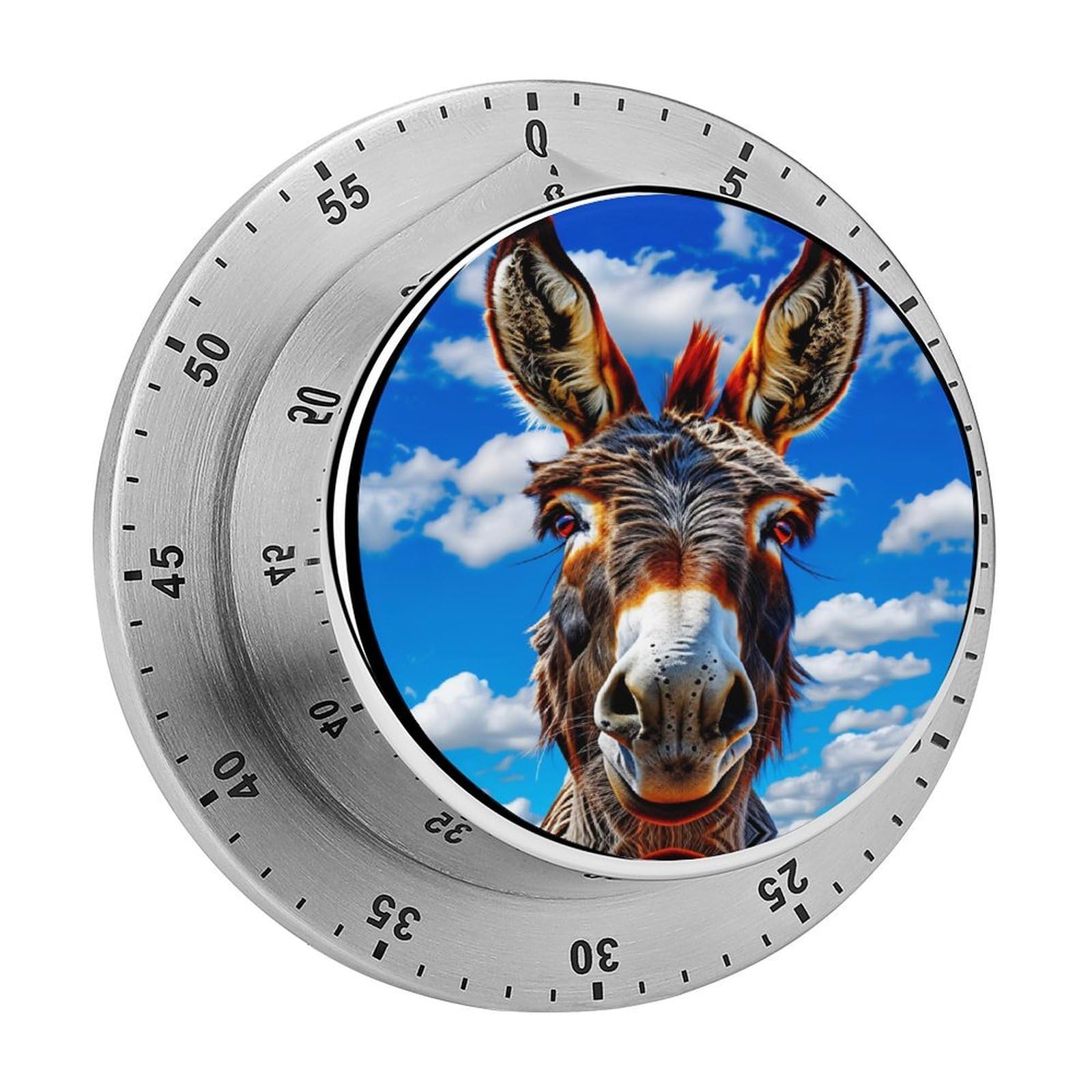 Cute Donkey Portrait Farm 60 Minute Wind Up Timer,Visual Mechanical Magnetic Timer with Loud Alarm for Kitchen